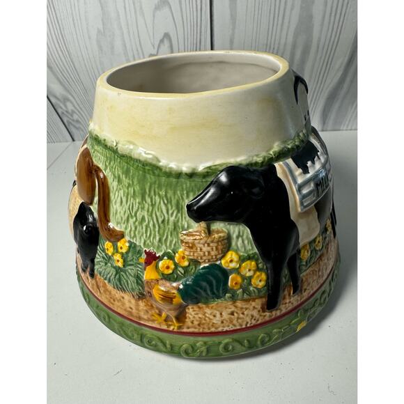 HTF Yankee Candle Large Candle Jar Shade Topper Farm Barnyard w/Plate (READ) - Picture 8 of 12